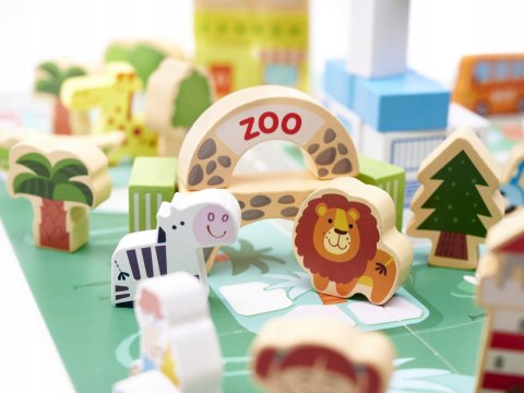 Klocki drewniane edukacyjne miasto puzzle 120el. drewniane miasto prezent3+