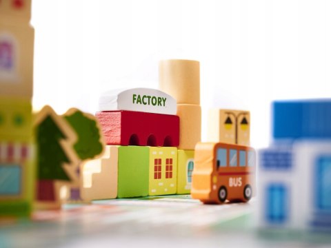 Klocki drewniane edukacyjne miasto puzzle 120el. drewniane miasto prezent3+