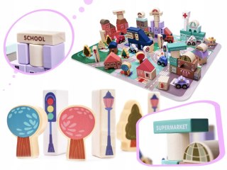 Klocki drewniane edukacyjne miasto puzzle 135el. Kik Sp. z o. o. Sp. k.