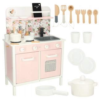 Kuchnia dla dzieci drewniana MDF Lulilo FLoro akcesoria różowa 82cm Kik Sp.
