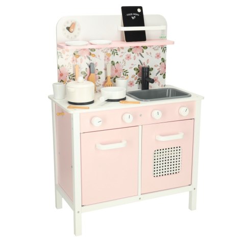 Kuchnia dla dzieci drewniana MDF Lulilo FLoro akcesoria różowa 82cm Kik Sp.