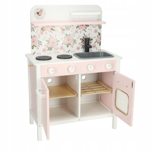 Kuchnia dla dzieci drewniana MDF Lulilo FLoro akcesoria różowa 82cm Kik Sp.