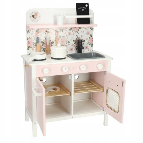 Kuchnia dla dzieci drewniana MDF Lulilo FLoro akcesoria różowa 82cm Kik Sp.