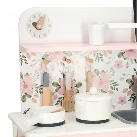 Kuchnia dla dzieci drewniana MDF Lulilo FLoro akcesoria różowa 82cm Kik Sp.