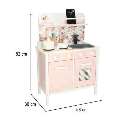Kuchnia dla dzieci drewniana MDF Lulilo FLoro akcesoria różowa 82cm Kik Sp.