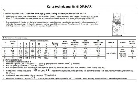 HAK SKRACAJĄCY SWORZNIOWY Z ZABEZPIECZENIEM 7/8MM G8 WLL2T UN HAK SKRACAJĄCY SWORZNIOWY Z ZABEZPIECZENIEM 7/8MM G8 WLL2T UN