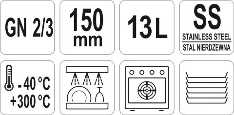 POJEMNIK GASTRONOMICZNY GN 2/3 150MM YATO GASTRO