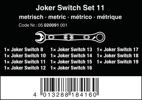 ZESTAW KLUCZY PŁASKO-OCZKOWYCH 6001 JOKER SWITCH 11SZT. WERA ZESTAW KLUCZY PŁASKO-OCZKOWYCH 6001 JOKER SWITCH 11SZT. WERA
