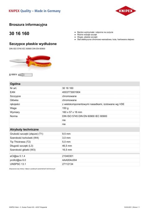 SZCZYPCE IZOLOWANE PŁASKIE WYDŁUŻONE 160MM KNIPEX SZCZYPCE IZOLOWANE PŁASKIE WYDŁUŻONE 160MM KNIPEX