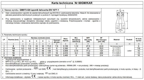 ŁĄCZNIK ŁAŃCUCHA GM073-G8 10 UN ŁĄCZNIK ŁAŃCUCHA GM073-G8 10 UN