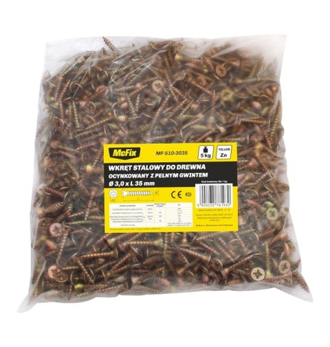 WKRĘT DO DREWNA OCYNK ŻÓŁTY 4.5*30MM MC FIX WKRĘT DO DREWNA OCYNK ŻÓŁTY 4.5*30MM MC FIX
