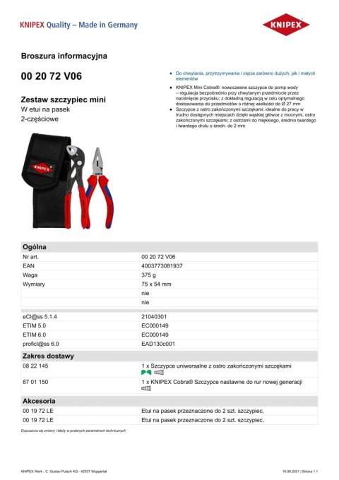 ZESTAW SZCZYPIEC MINI W ETUI NA PASEK 2SZT. KNIPEX ZESTAW SZCZYPIEC MINI W ETUI NA PASEK 2SZT. KNIPEX