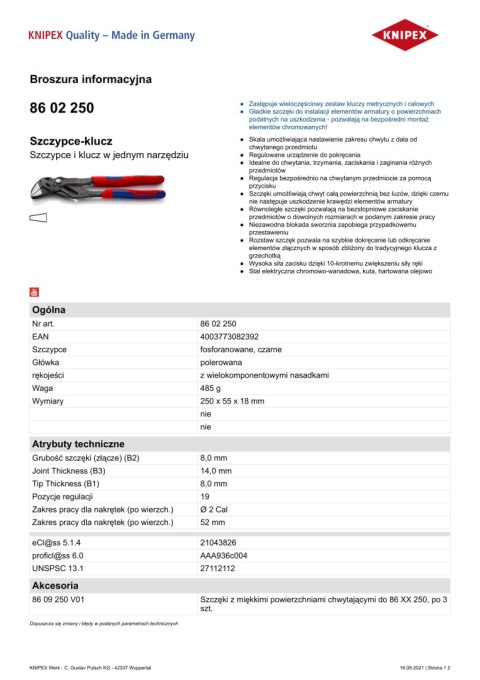 SZCZYPCE-KLUCZ 250MM KNIPEX SZCZYPCE-KLUCZ 250MM KNIPEX