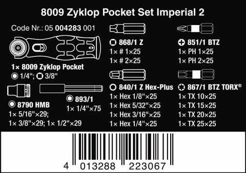 ZESTAW ZYKLOP POCKET SET IMPERIAL SET 2, 18CZ. WERA ZESTAW ZYKLOP POCKET SET IMPERIAL SET 2, 18CZ. WERA