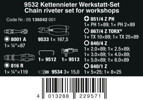 ZESTAW KRAFTFORM KOMPAKT 9532 Z NITOWNICĄ DO ŁAŃCUCHÓW,20CZ WERA ZESTAW KRAFTFORM KOMPAKT 9532 Z NITOWNICĄ DO ŁAŃCUCHÓW,20CZ WERA