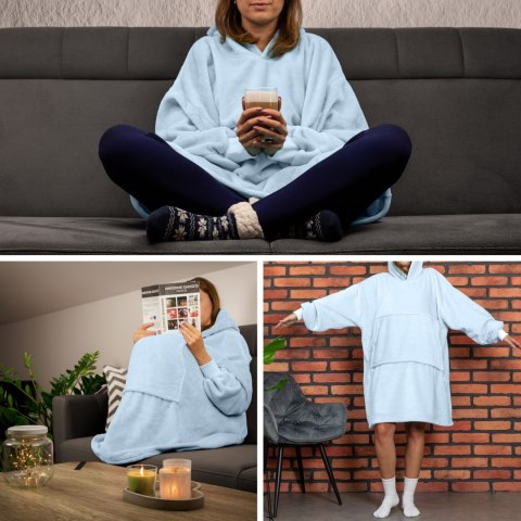 Bluzair Bluza Koc z Kapturem XXL Ciepła Błękit 4w1 Bluzair Bluza Koc z Kapturem XXL Ciepła Błękit 4w1
