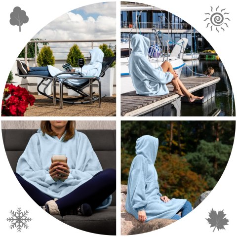 Bluzair Bluza Koc z Kapturem XXL Ciepła Błękit 4w1 Bluzair Bluza Koc z Kapturem XXL Ciepła Błękit 4w1