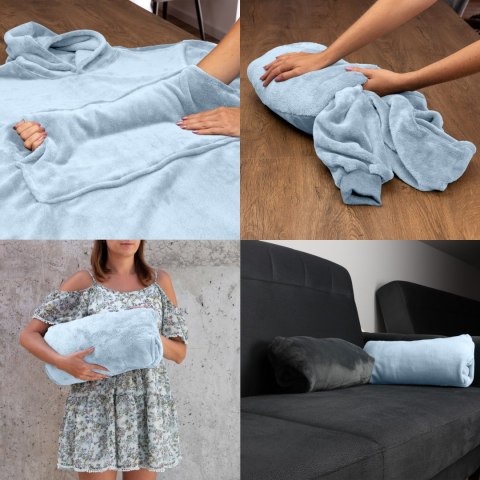 Bluzair Bluza Koc z Kapturem XXL Ciepła Błękit 4w1 Bluzair Bluza Koc z Kapturem XXL Ciepła Błękit 4w1
